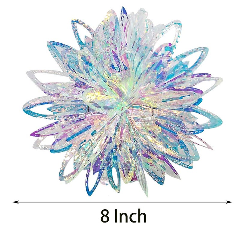 Blukey Iridescent Flower Ball Ornament Hanging Decoration, Foil Ceiling Decorative Hanging Ornaments for Christmas Bridal Shower Wedding Birthday Frozen Theme Party Fairy Princess Rainbow Show Decoration - Image 2
